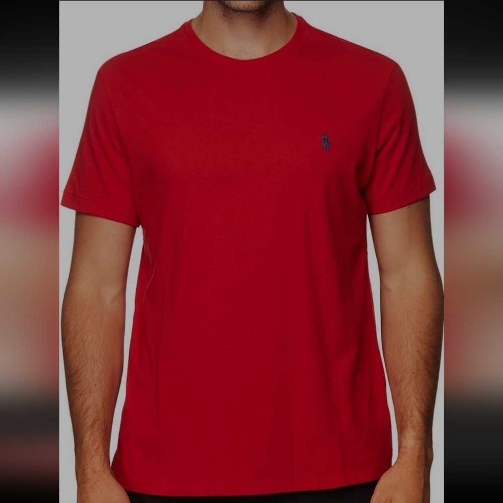 RALPH LAUREN MEN'S COTTON CREWNECK RED EMBROIDERED TEE SHIRT LARGE